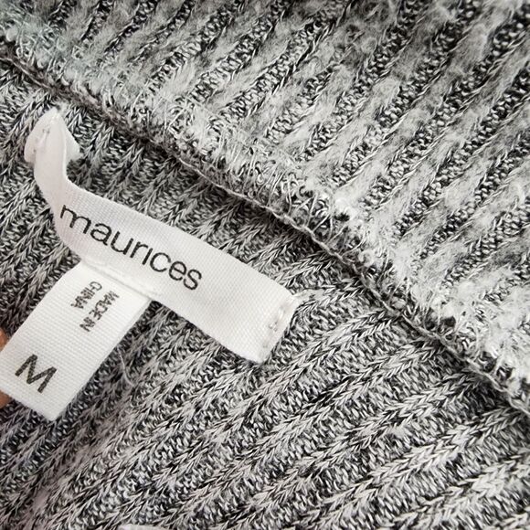 Maurices Womens Cardigan Sweater Medium Open Front Heathered Gray Velour Stripe - Picture 7 of 10